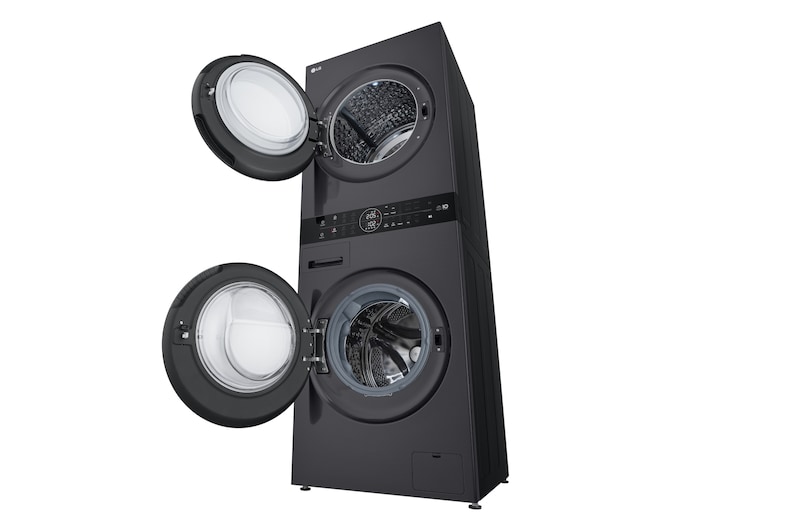 LG WashTower Matte Black (Waschmaschine: EEK A, 10kg, 1350 U./Min.; Trockner: EEK C, 10kg) Waschmaschine & Trockner in einem Gerät I WT1210MMF, WT1210MMF